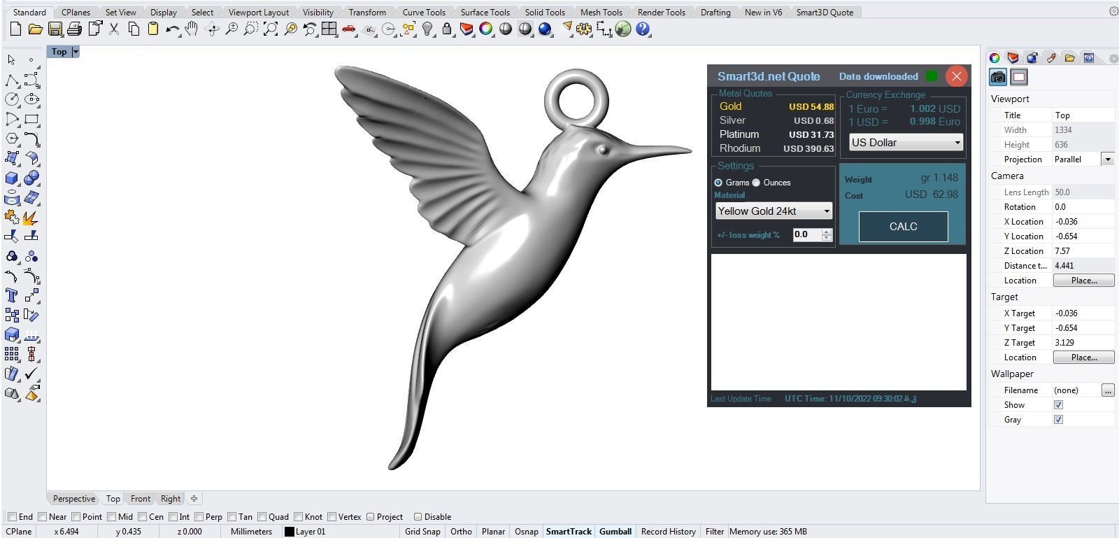 Hummingbird Pendant jewelry Gold  3D print model_5