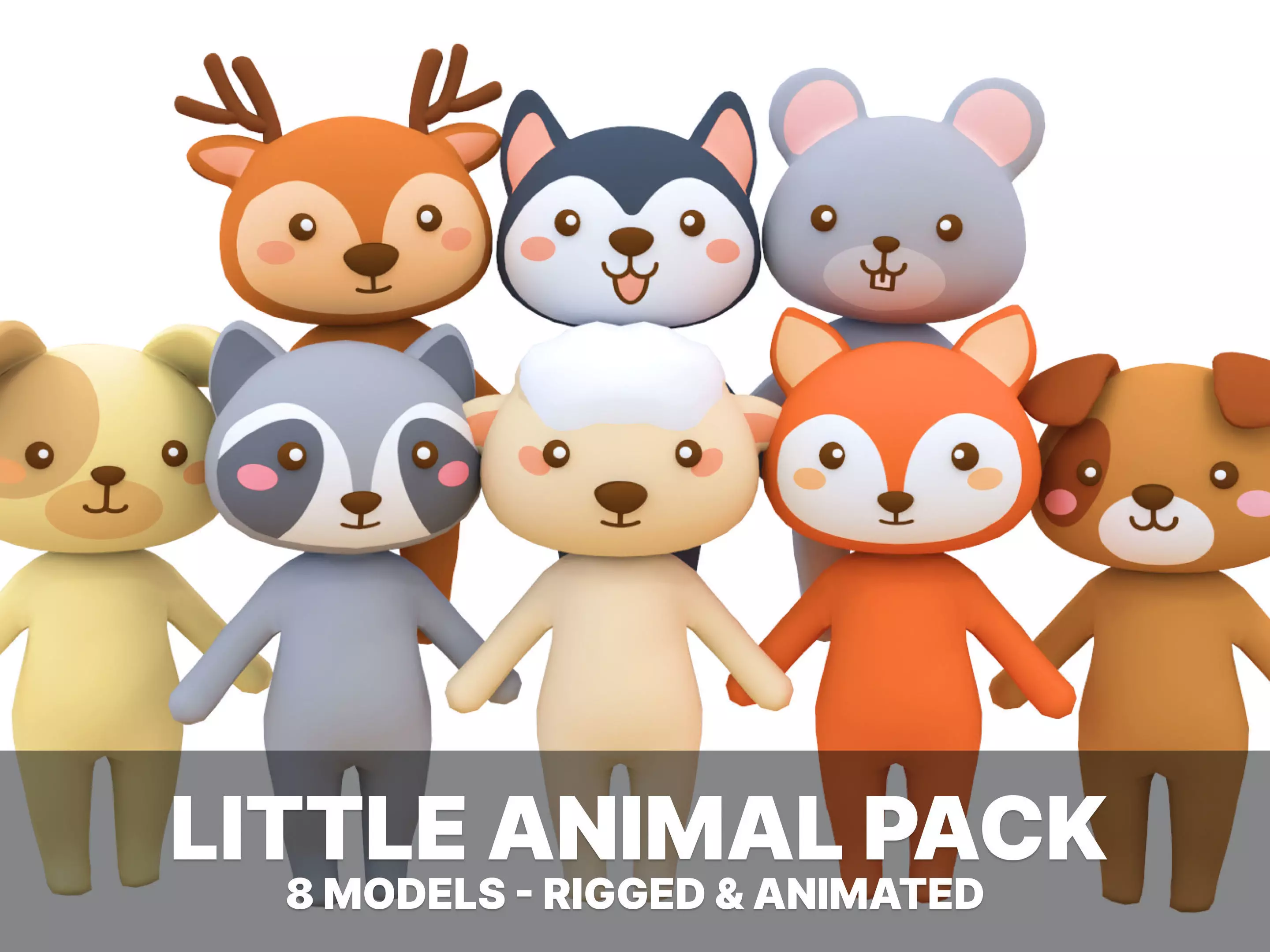 Little Animal Pack Animated Low-poly 3D model