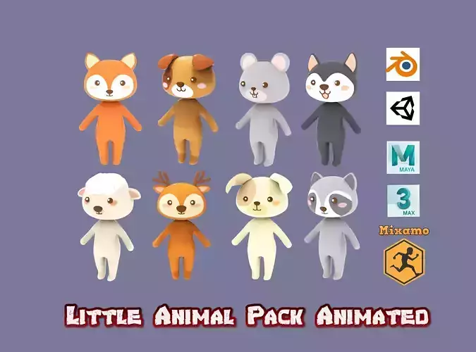 Little Animal Pack Animated Low-poly 3D model