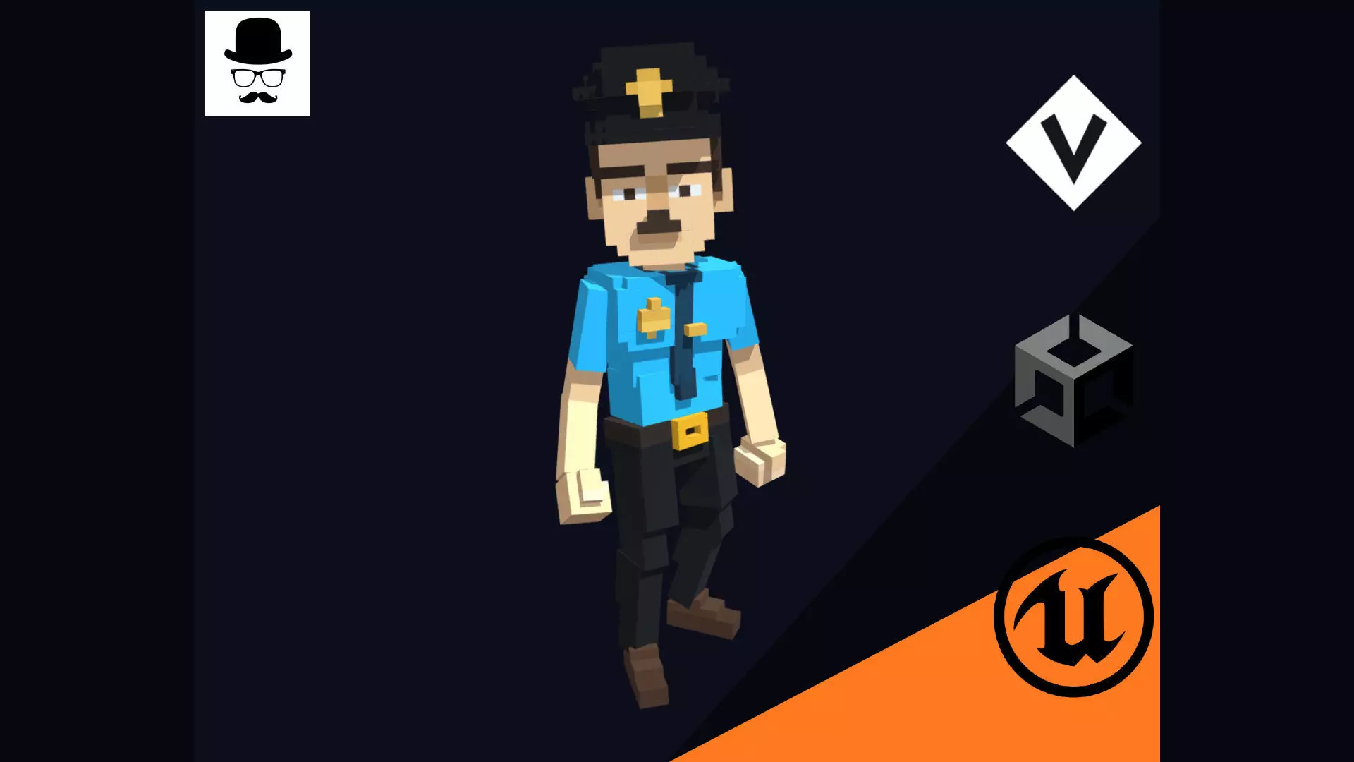 Policeman Character - 3D Voxel Model Low-poly 3D model_0