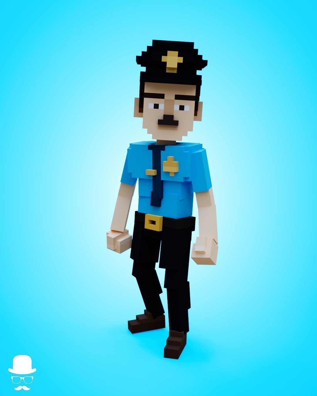 Policeman Character - 3D Voxel Model Low-poly 3D model_10
