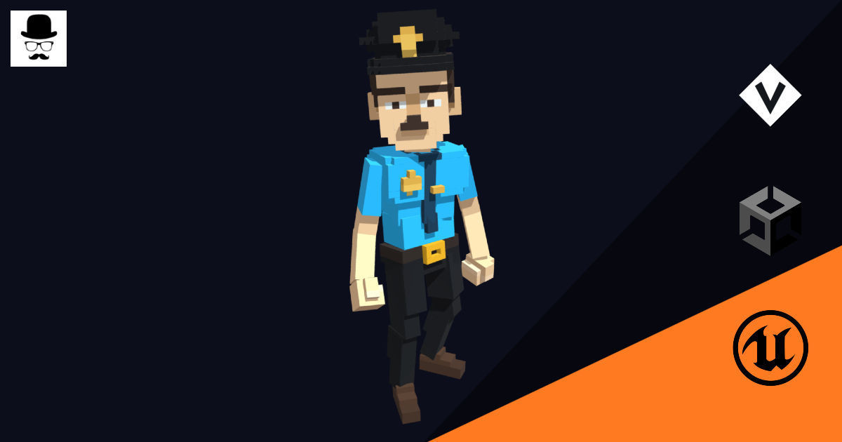 Policeman Character - 3D Voxel Model Low-poly 3D model_11