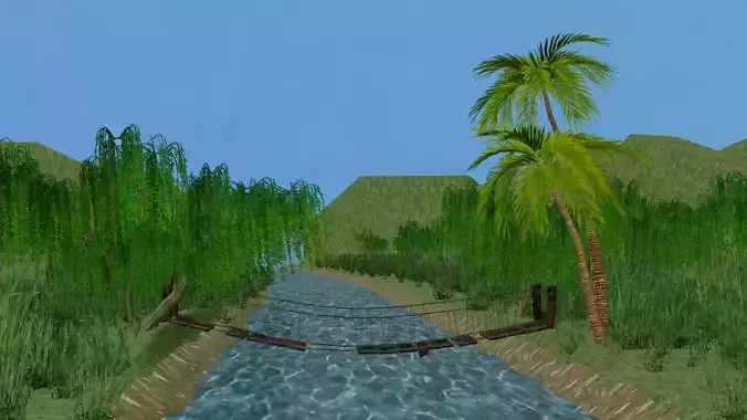 River Nature Pool 3d Cartoon Landscape Landmark