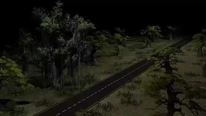 Road With Tree Nature 3d Cartoon