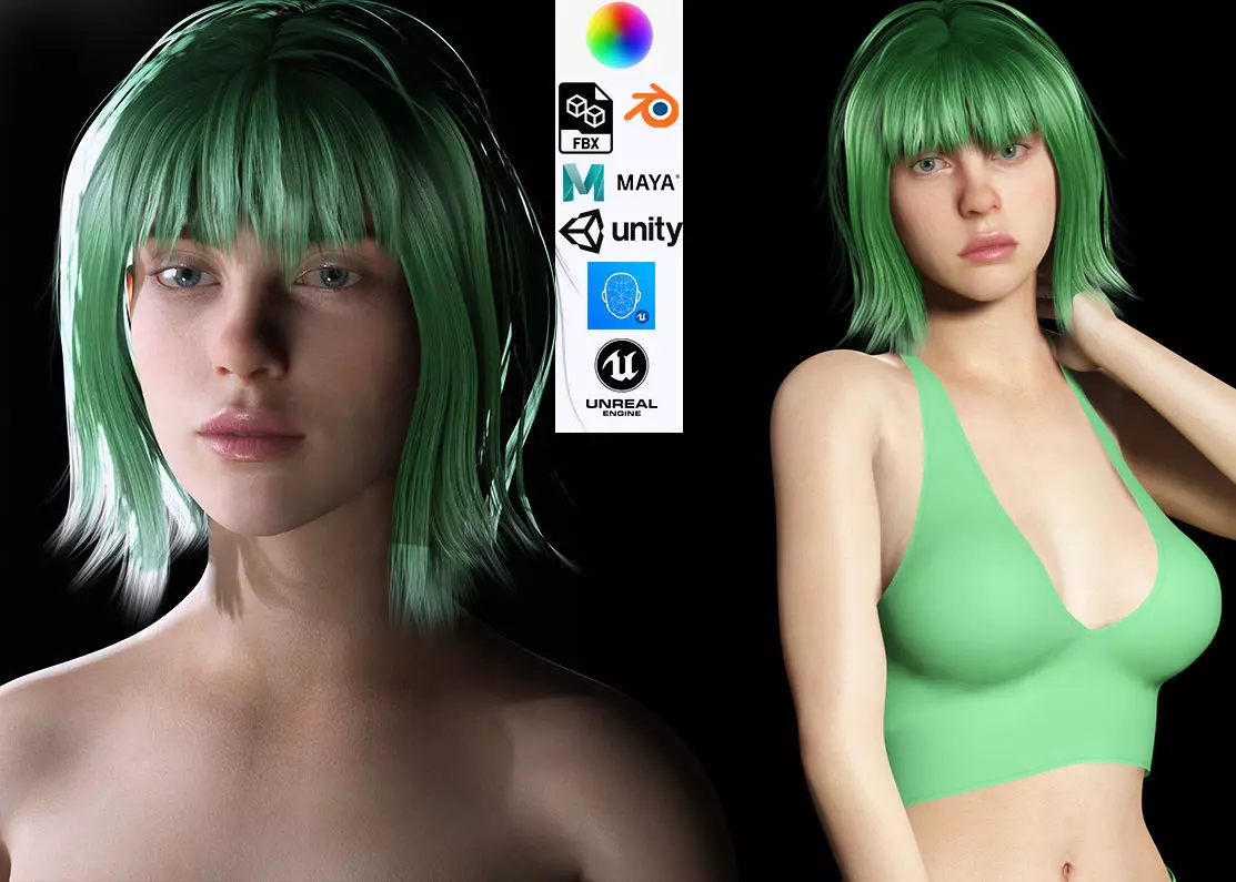 Billie Eilish game ready naked and clothed Low-poly 3D model_0