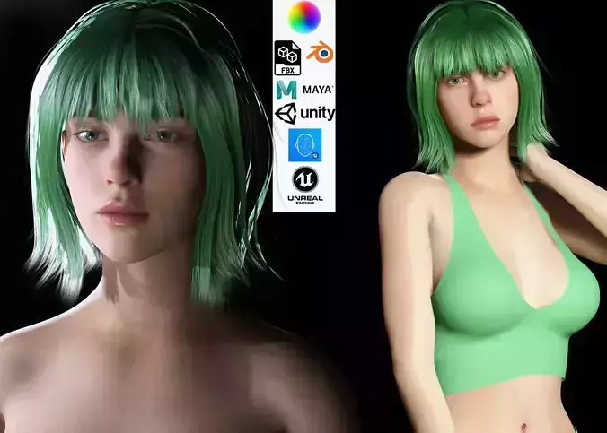 Billie Eilish game ready naked and clothed Low-poly 3D model