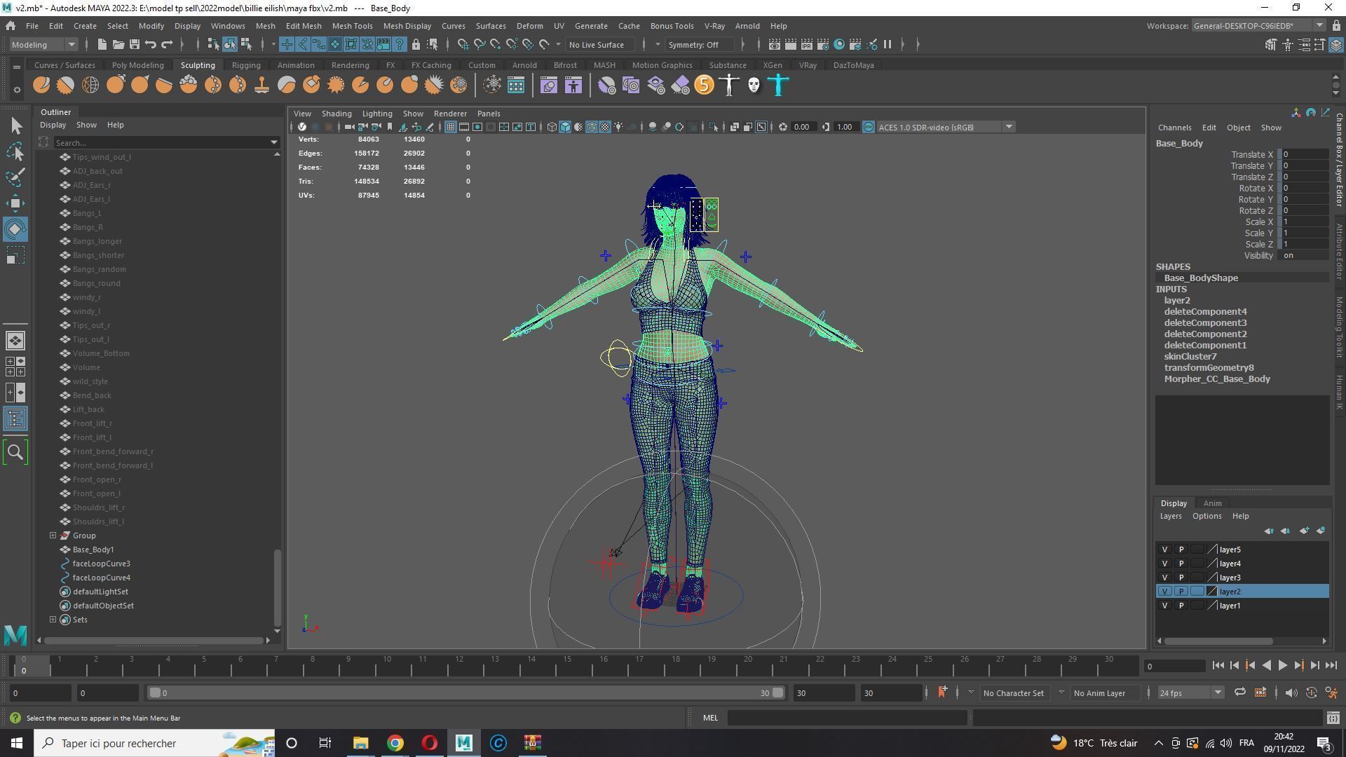 Billie Eilish game ready naked and clothed Low-poly 3D model_29