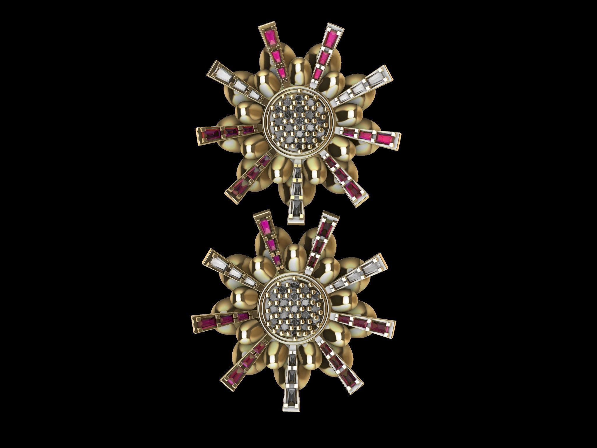 tapered baguette earrings 3D print model_6