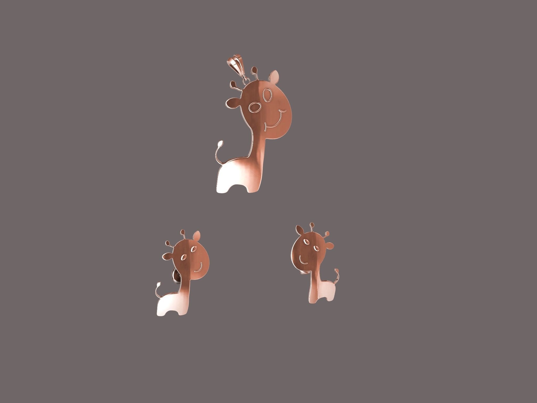 giraffe earrings and pendant SET 3D print model_13