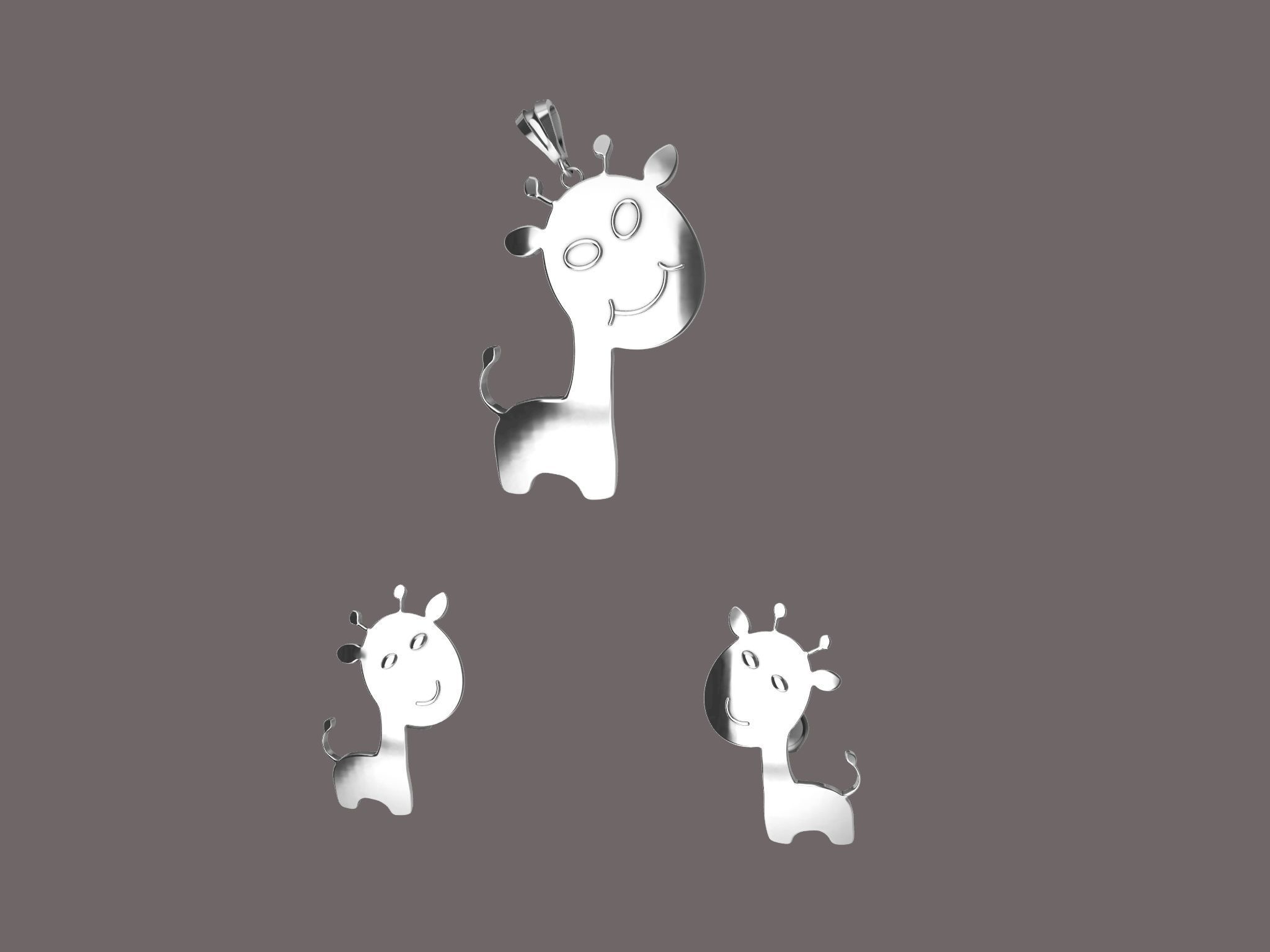 giraffe earrings and pendant SET 3D print model_14