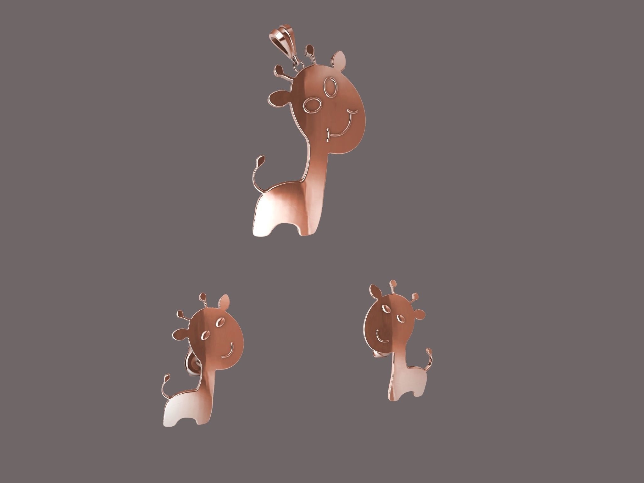 giraffe earrings and pendant SET 3D print model_12