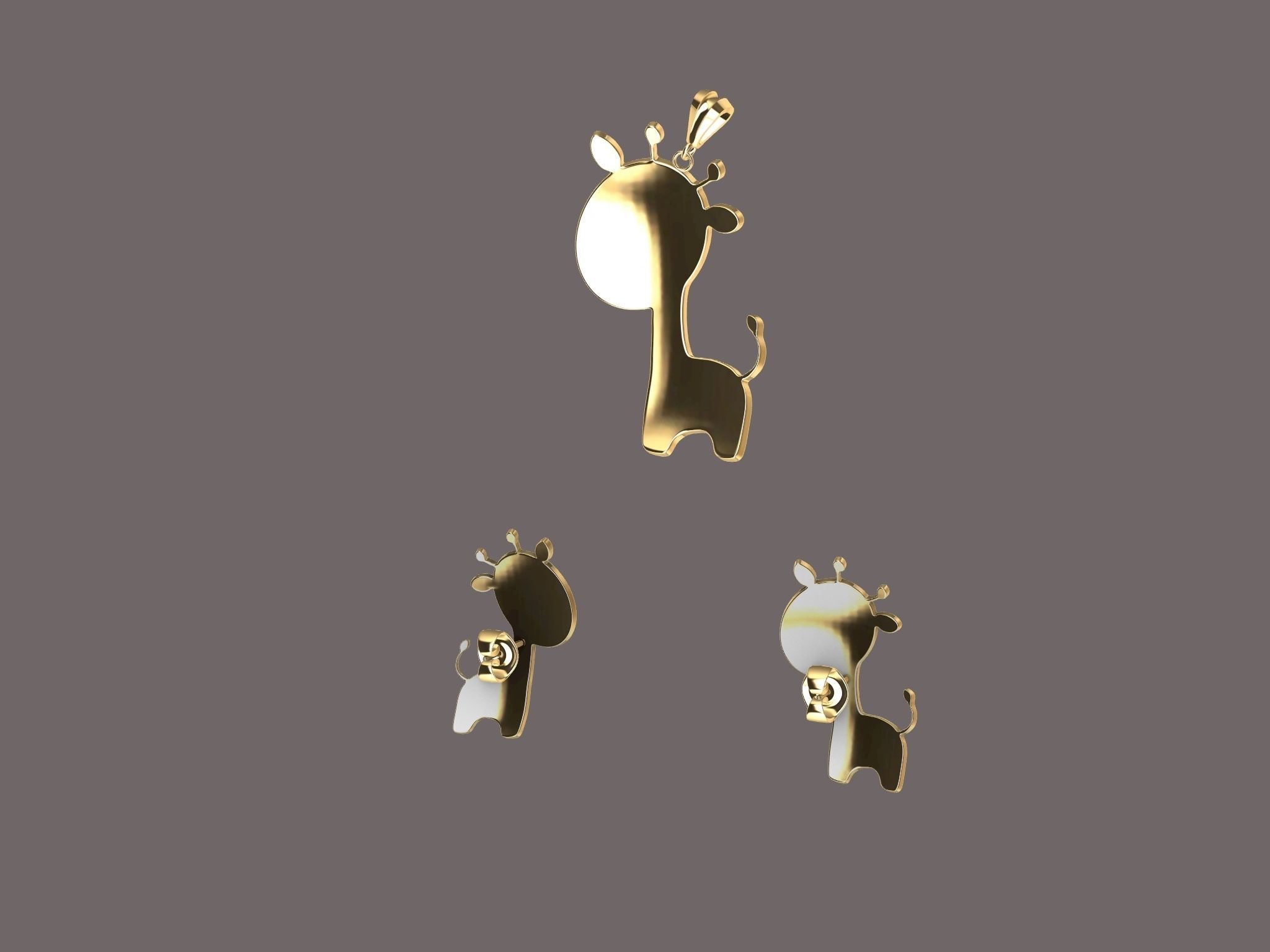 giraffe earrings and pendant SET 3D print model_11