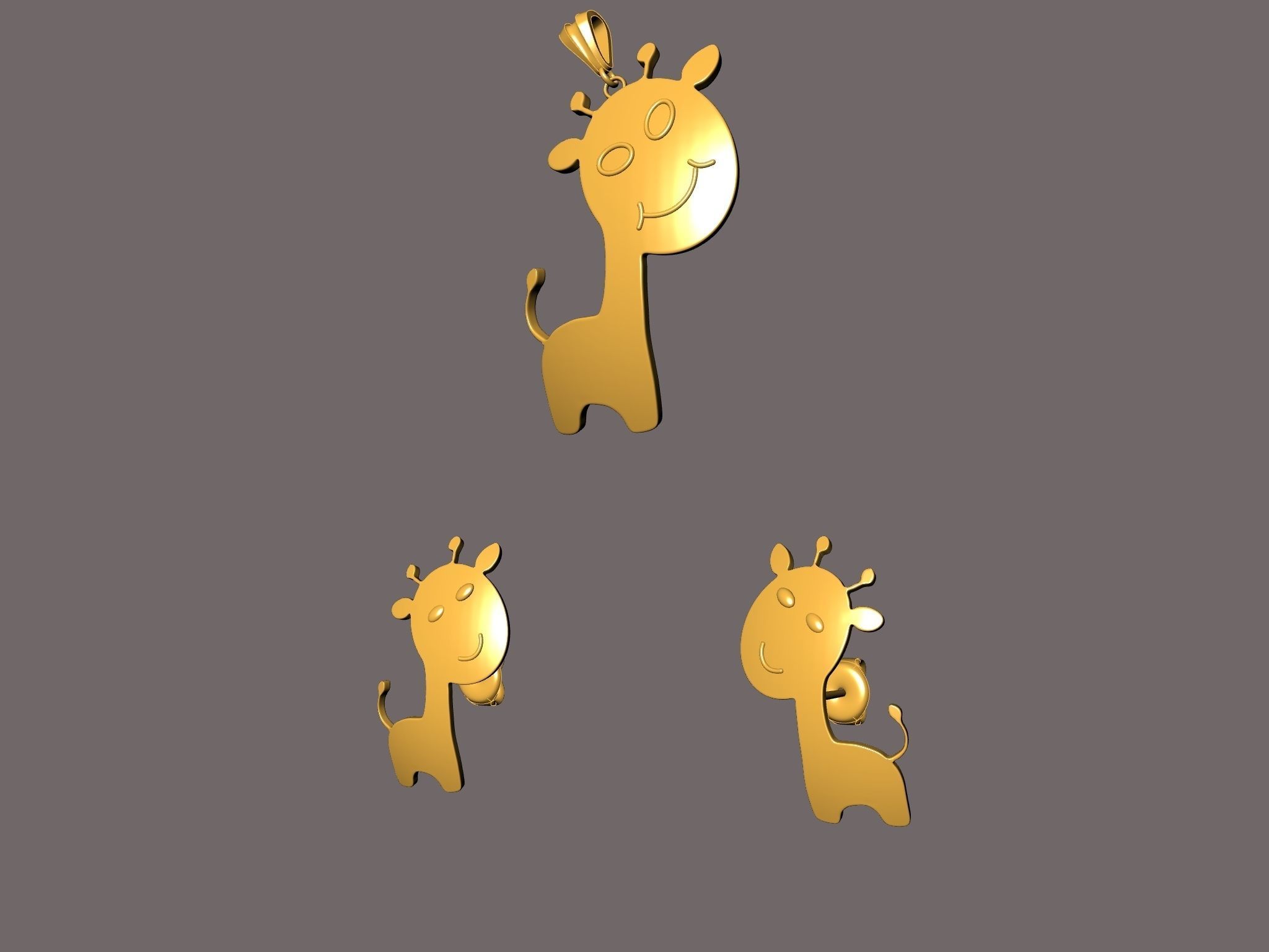 giraffe earrings and pendant SET 3D print model_5