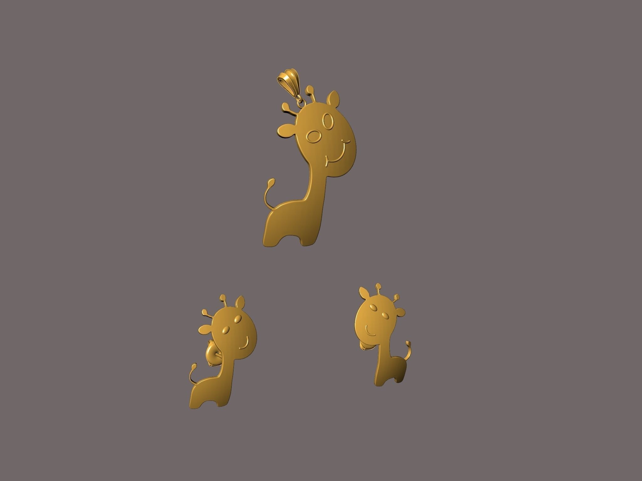 giraffe earrings and pendant SET 3D print model_1