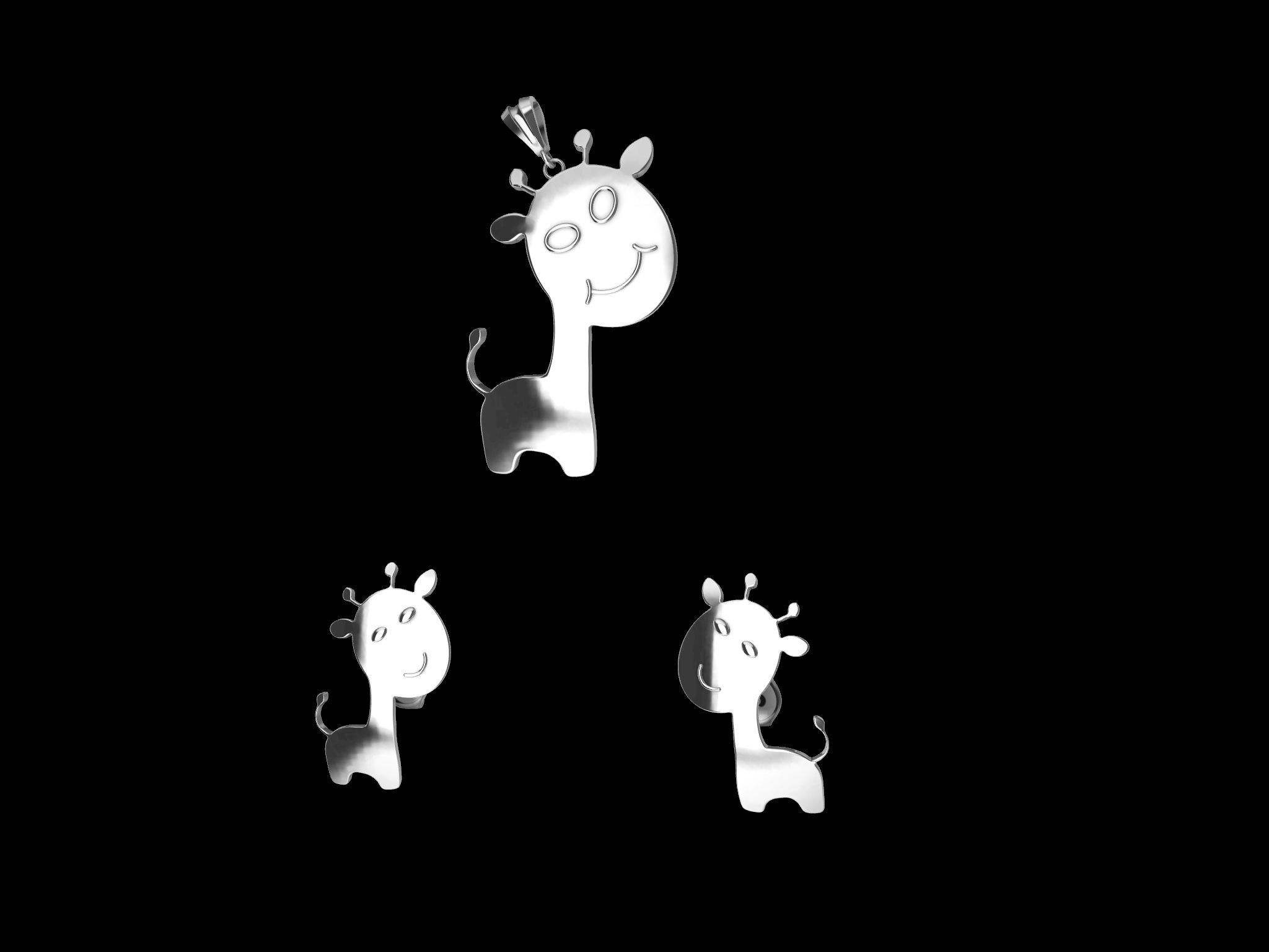 giraffe earrings and pendant SET 3D print model_16