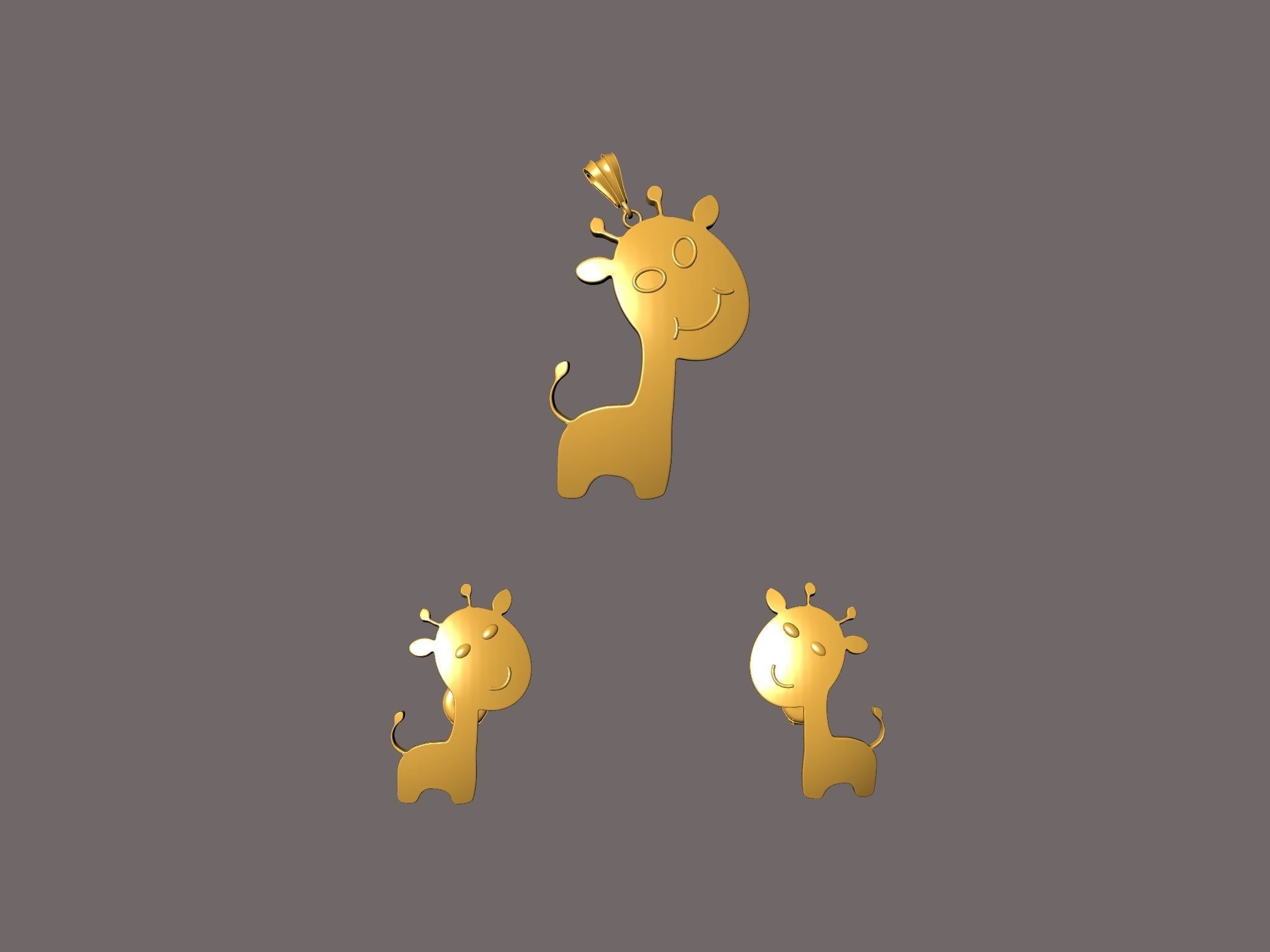 giraffe earrings and pendant SET 3D print model_4