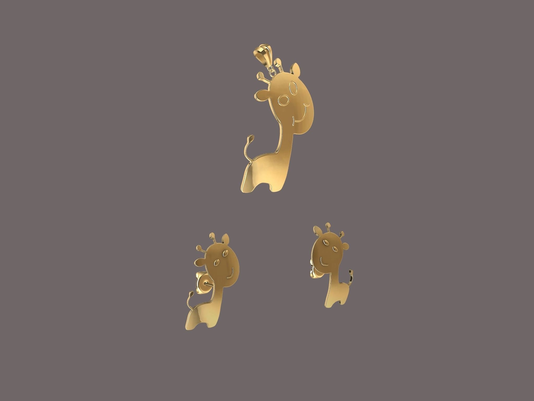 giraffe earrings and pendant SET 3D print model_8
