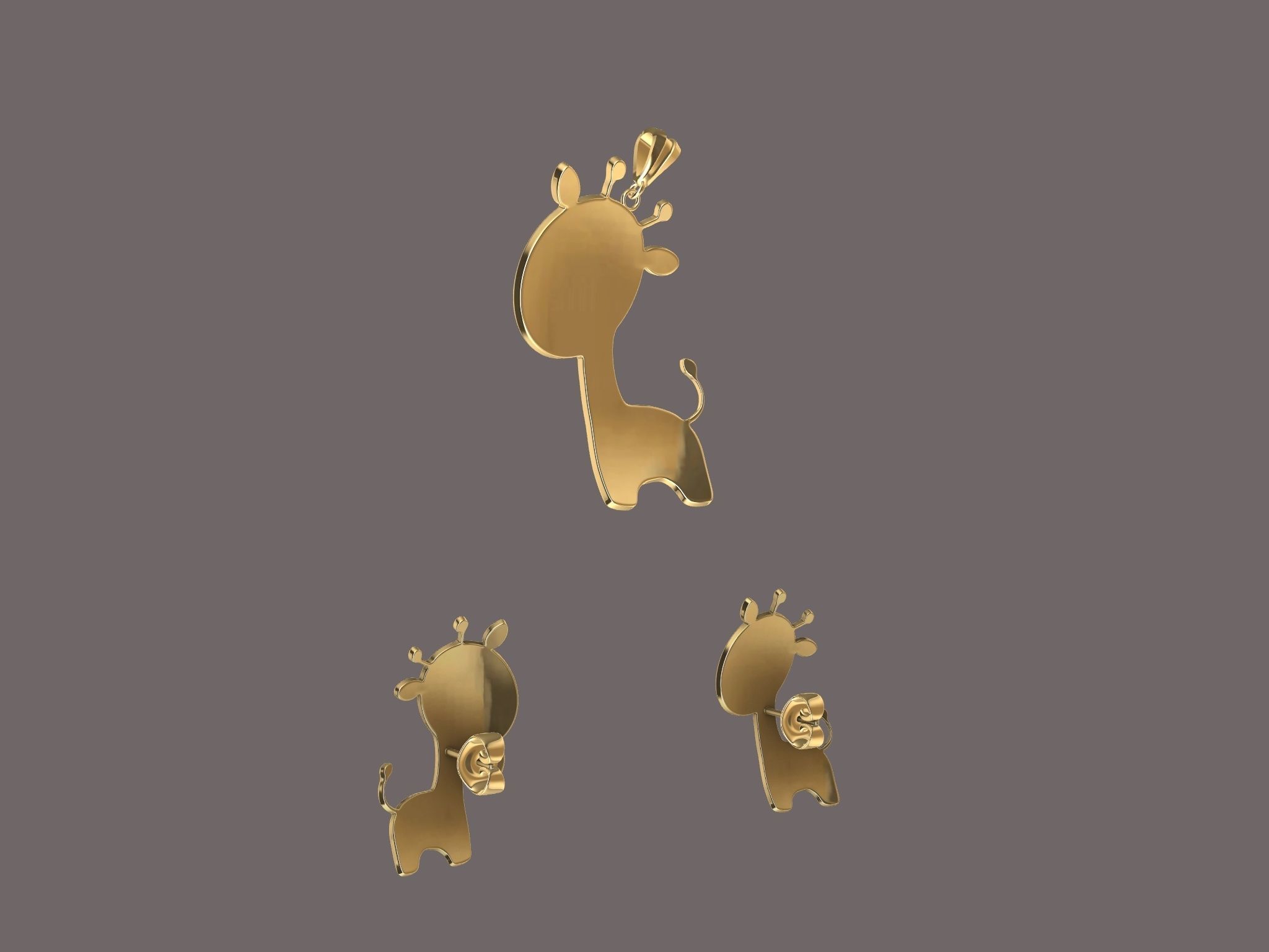 giraffe earrings and pendant SET 3D print model_10