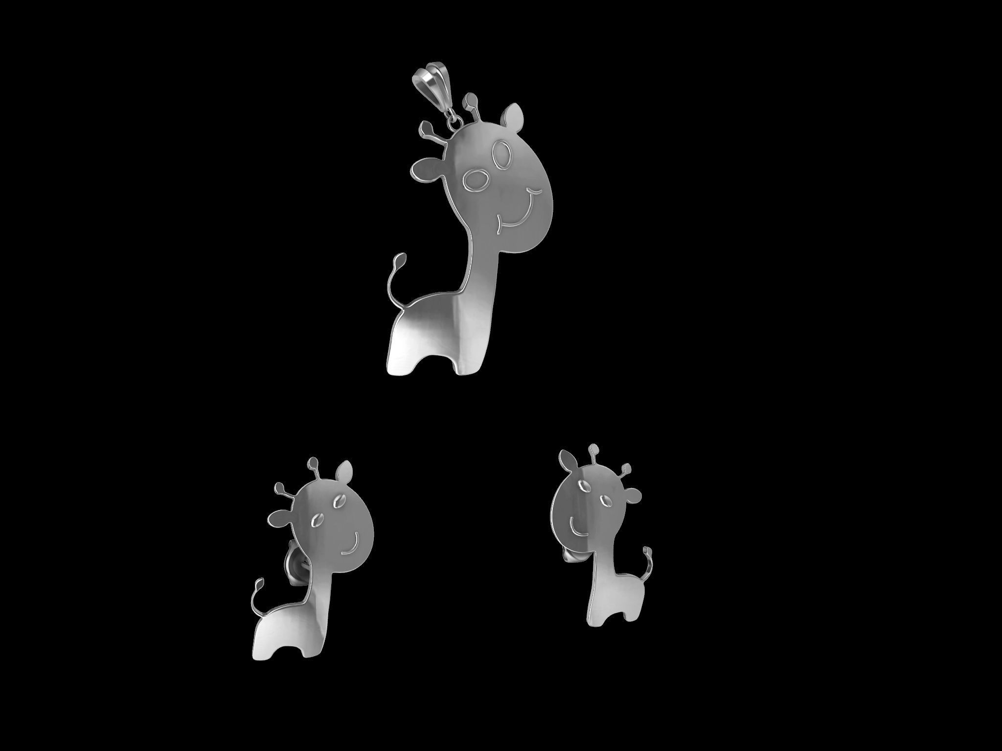 giraffe earrings and pendant SET 3D print model_15