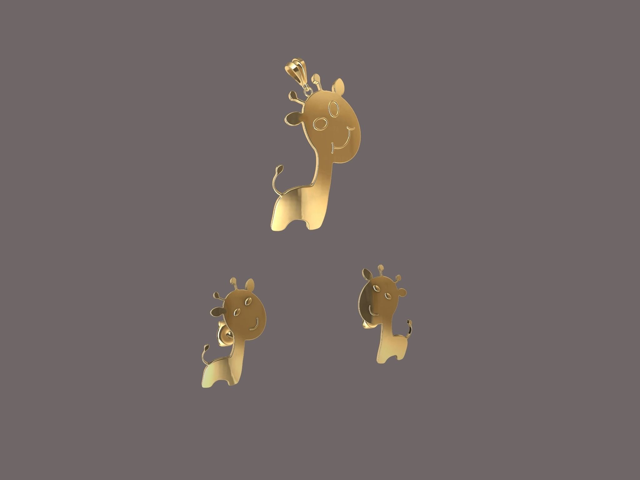 giraffe earrings and pendant SET 3D print model_2