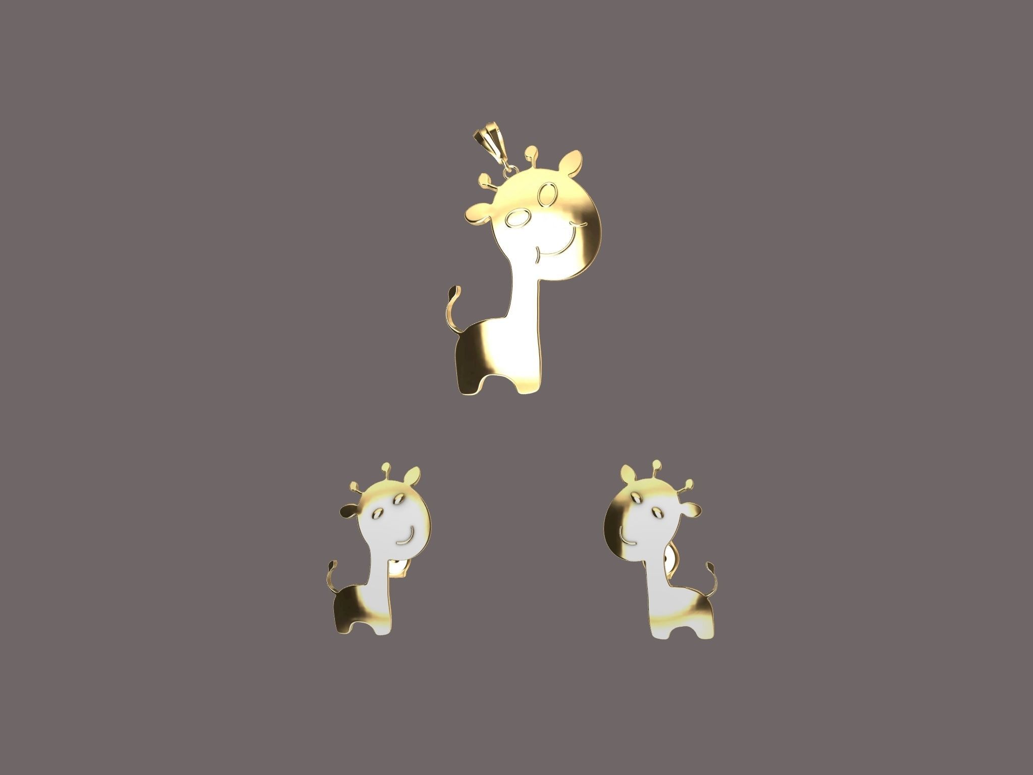 giraffe earrings and pendant SET 3D print model_3