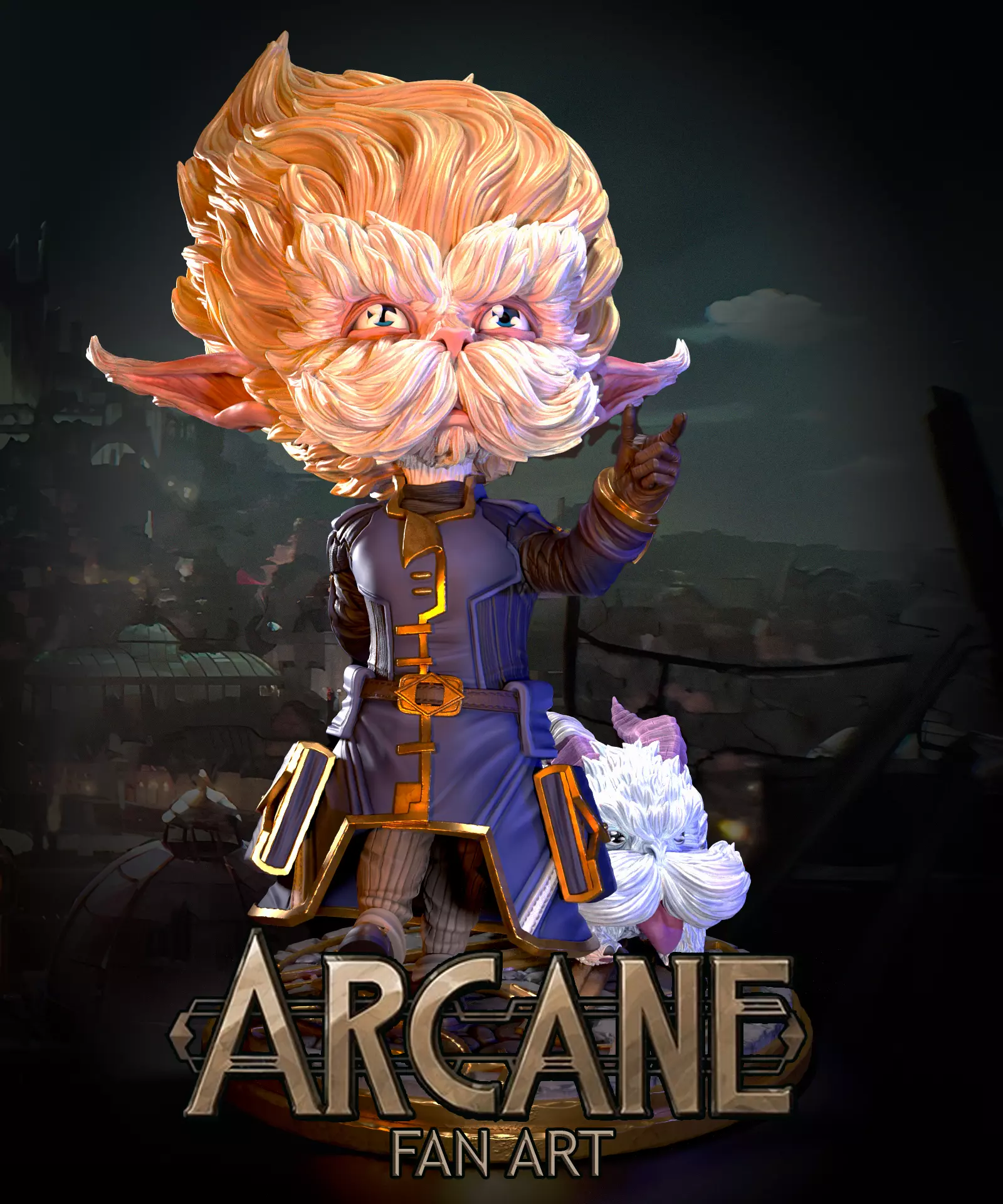 Arcane Fanart - Heimerdinger and his Poro 3d print figurine 3D print model_0
