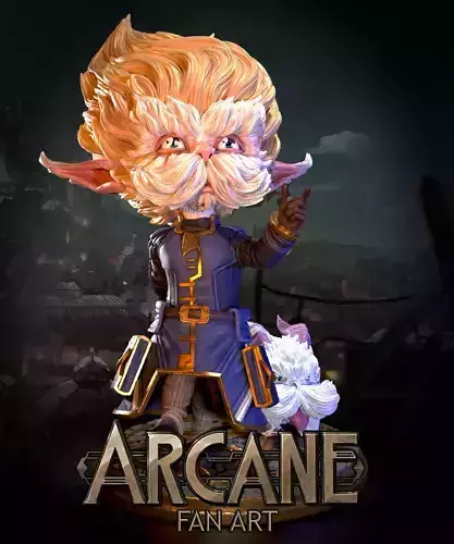Arcane Fanart - Heimerdinger and his Poro 3d print figurine