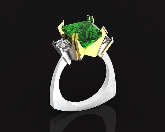  engagement ring with emerald and diamonds 757 3D print model