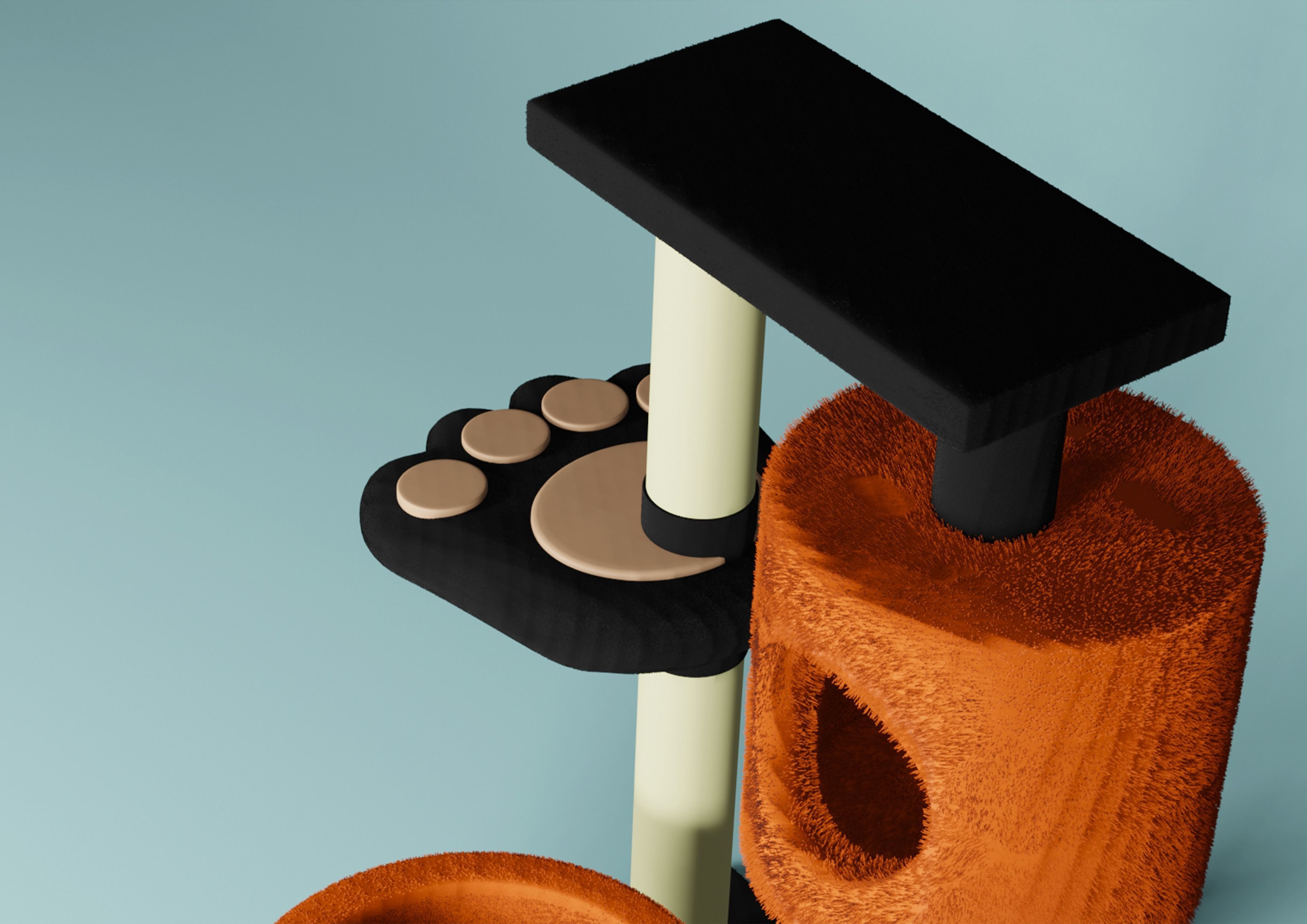 Cat Furniture Tree House Cat Playhouse Condo Cat toy Low-poly 3D model_5