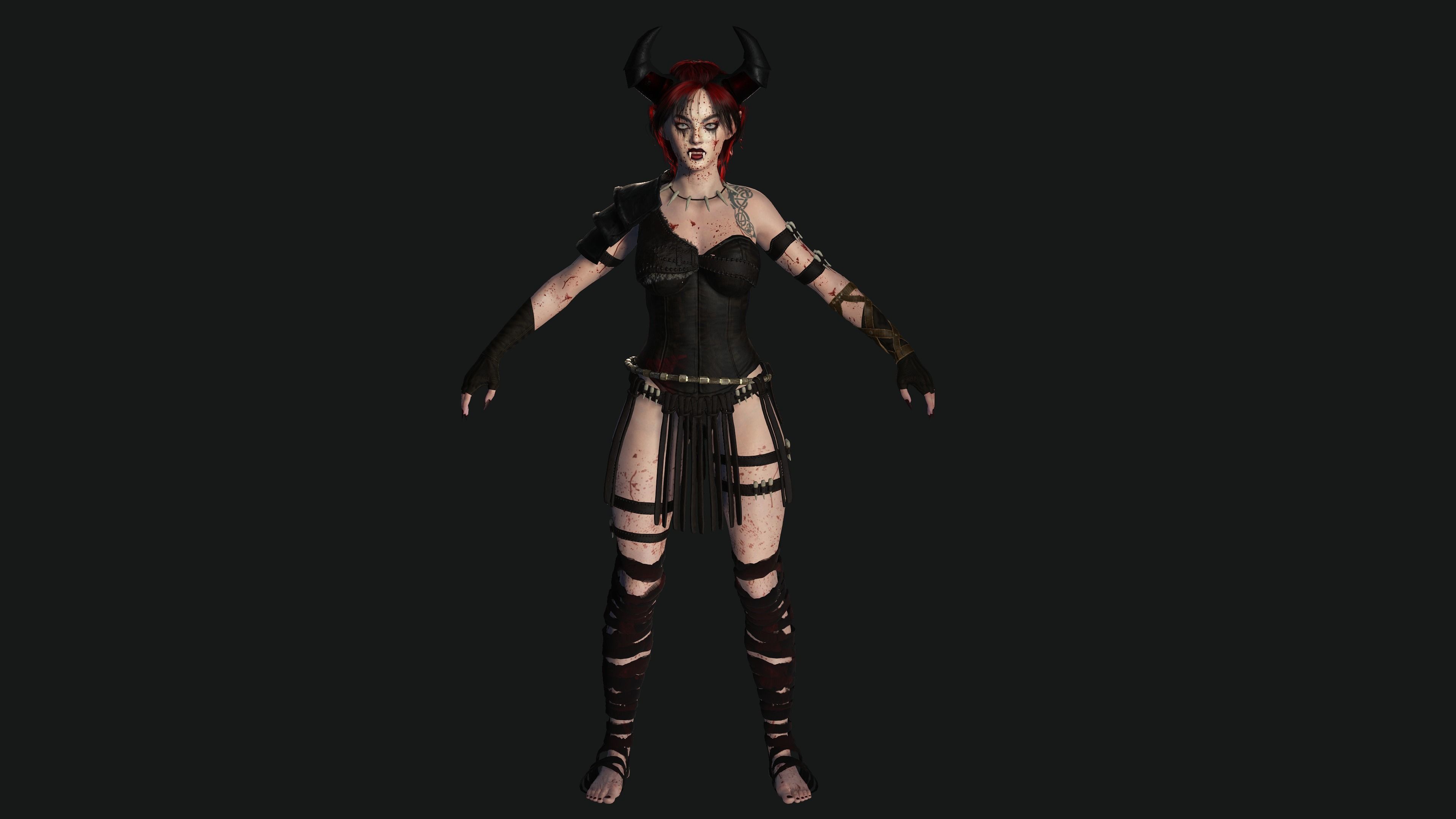 3D AAA Fantasy Female Character - The Bloody Vampire Low-poly 3D model_7