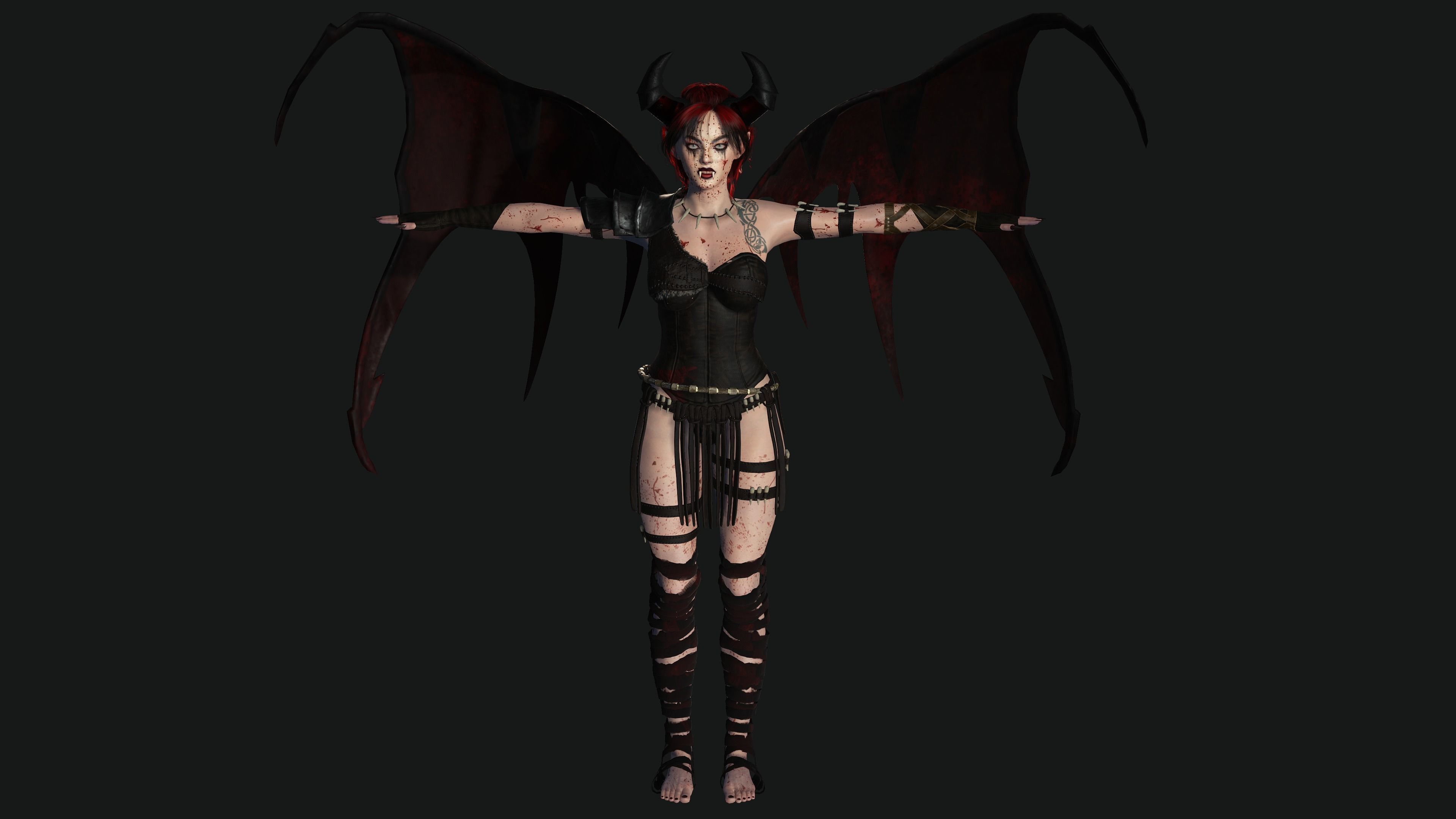 3D AAA Fantasy Female Character - The Bloody Vampire Low-poly 3D model_13