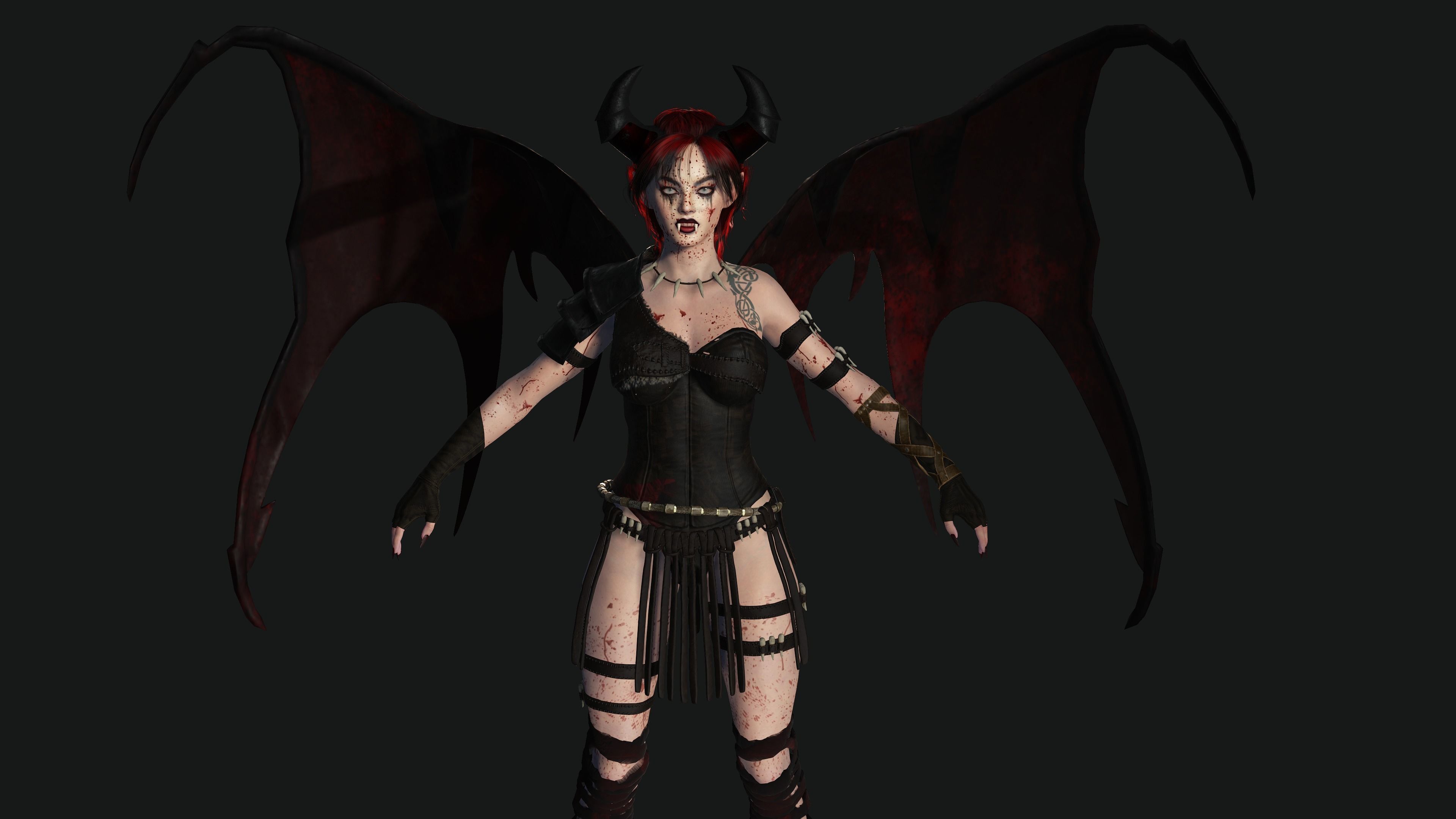 3D AAA Fantasy Female Character - The Bloody Vampire Low-poly 3D model_2