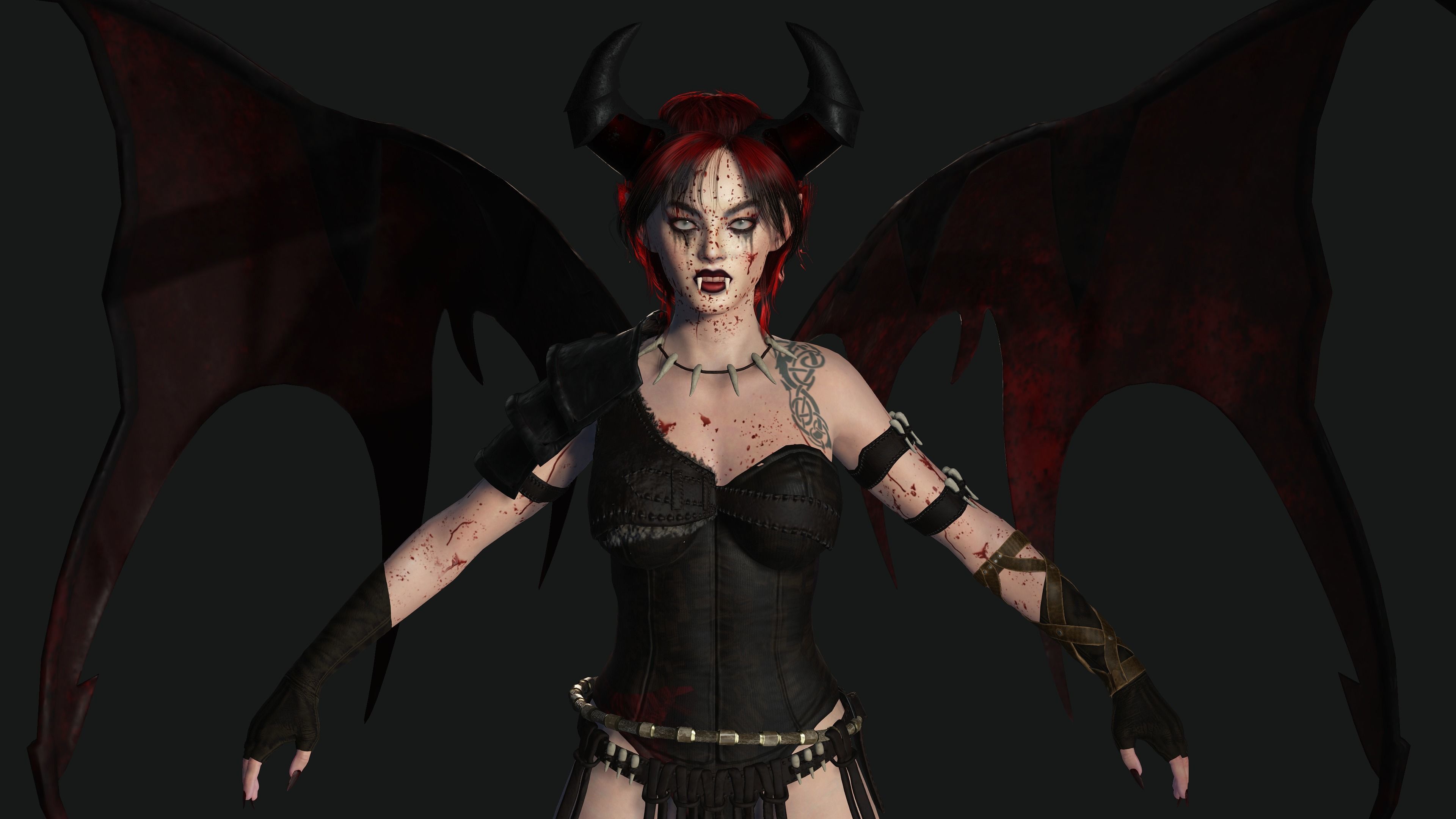 3D AAA Fantasy Female Character - The Bloody Vampire Low-poly 3D model_4