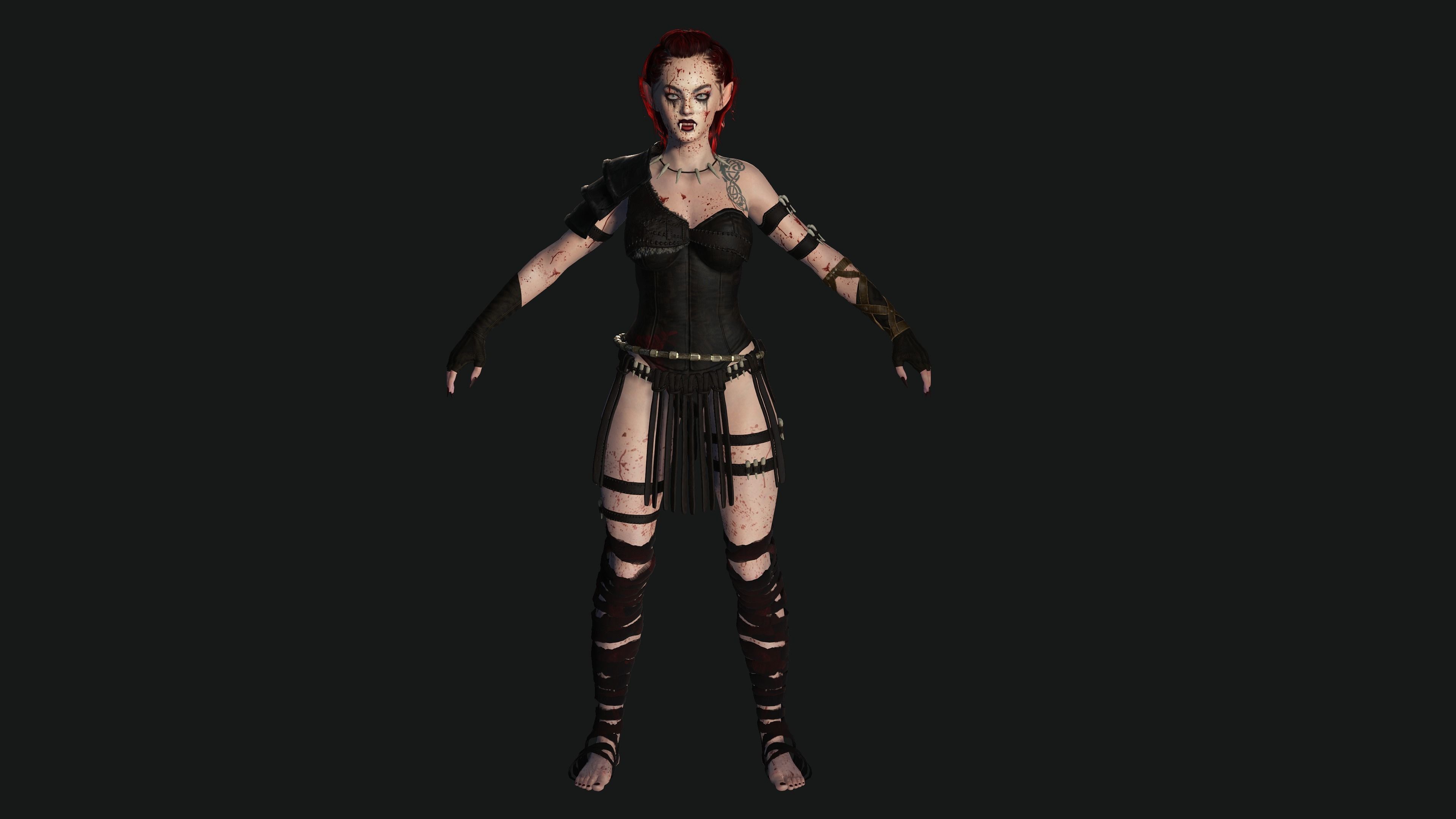 3D AAA Fantasy Female Character - The Bloody Vampire Low-poly 3D model_9