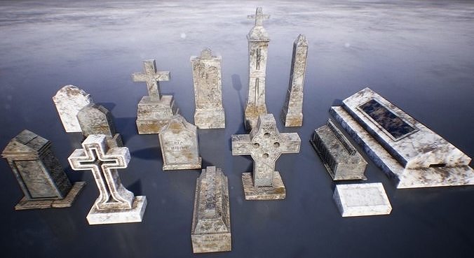 Gravestones  14 Variations Low-poly 3D model