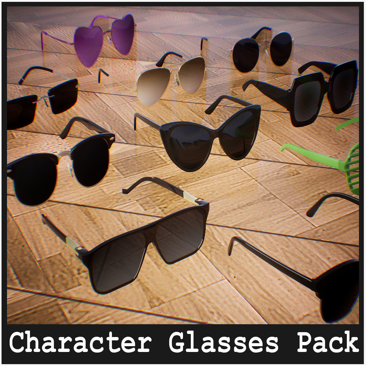Glasses  10 Assets Low-poly 3D model_1
