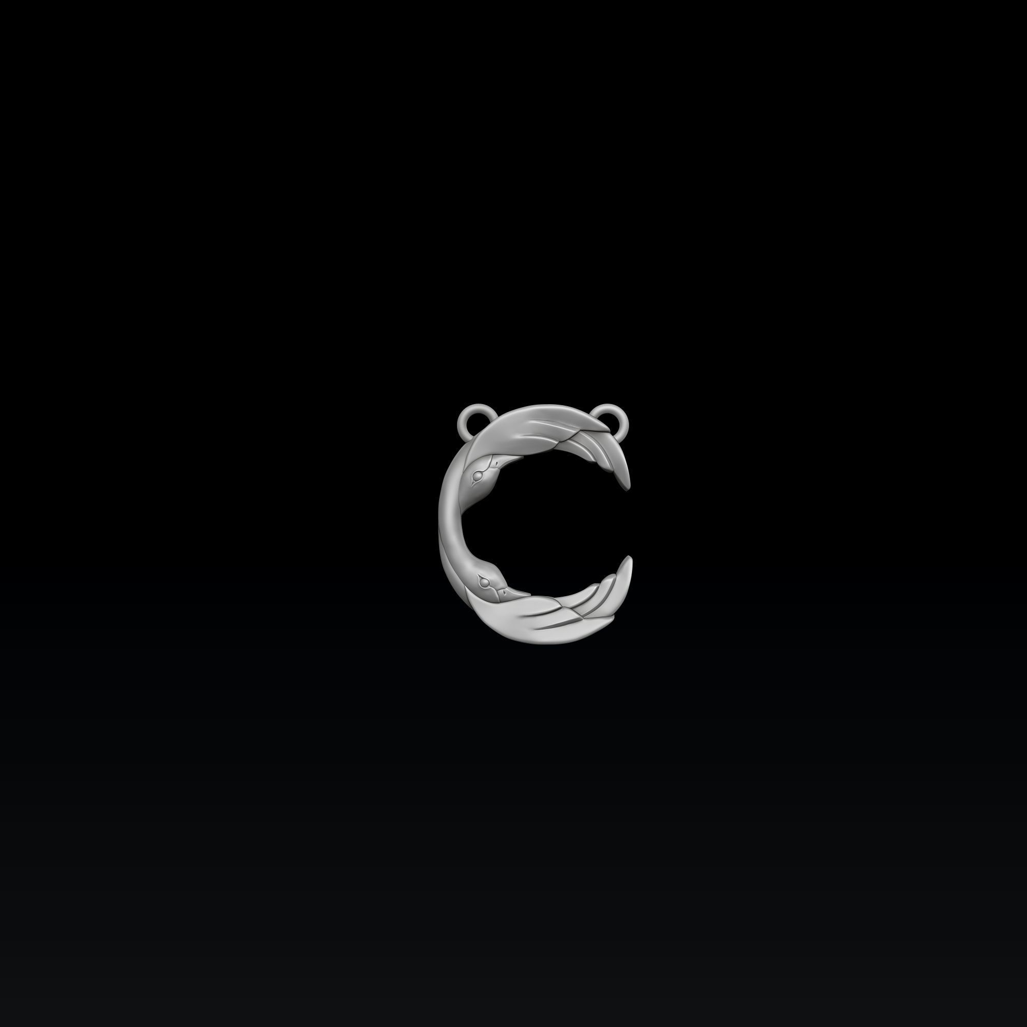 Bird Letter C Pendant 3D print model_2