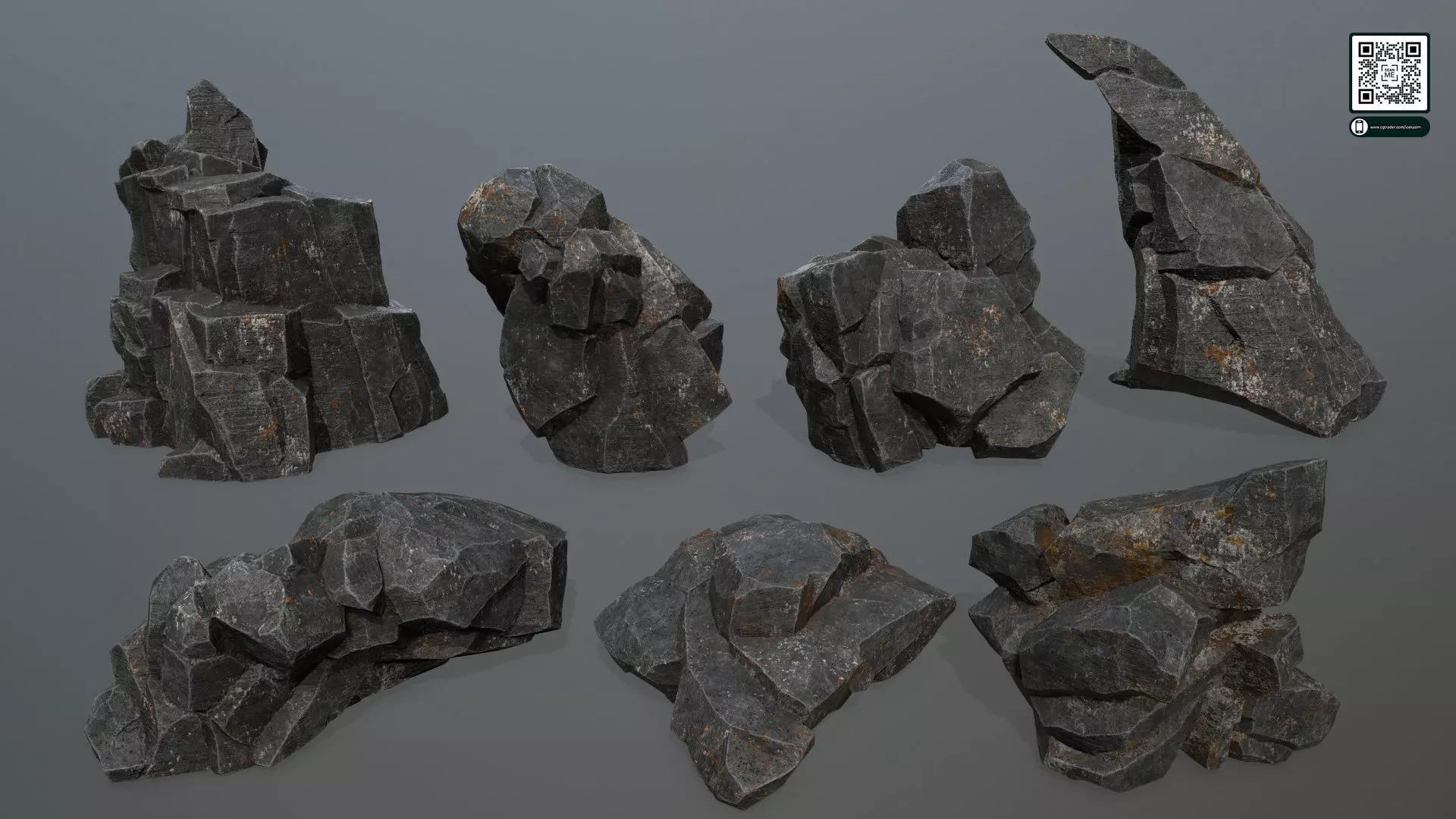cliff rocks Low-poly 3D model_0