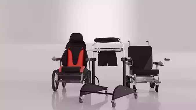 Wheelchair three wheelchairs 3D model