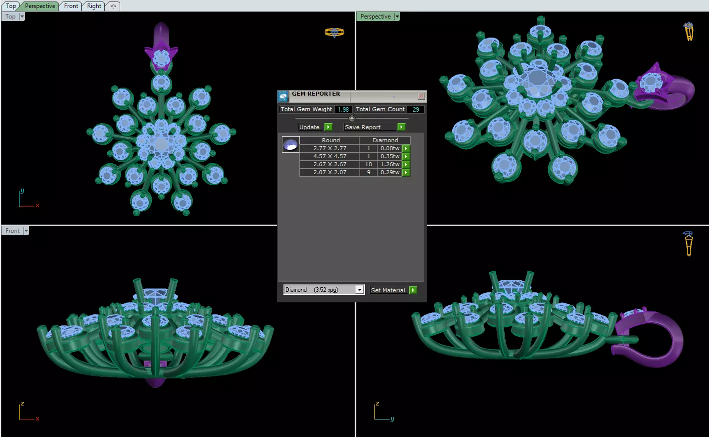 pendant snowflake with flowers 3D print model_0