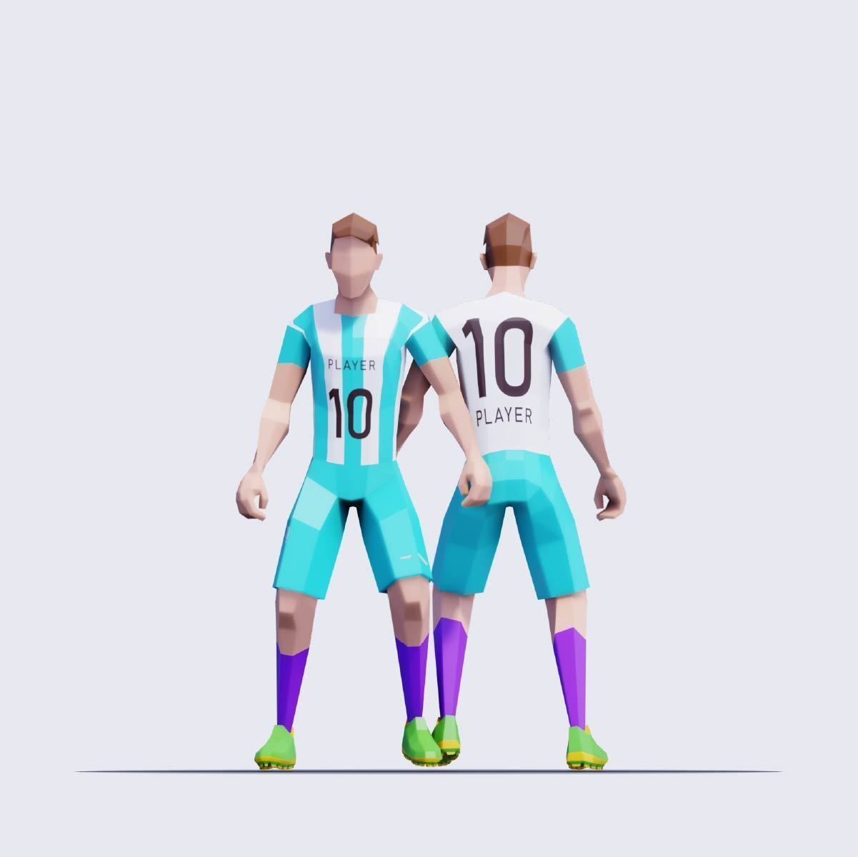 Soccer Players - Animated and Rigged Low-poly 3D model_6