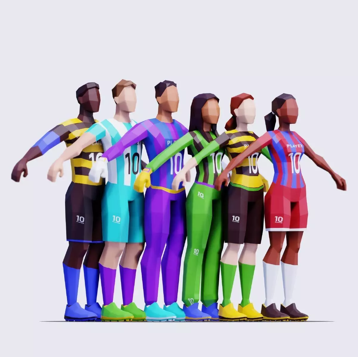 Soccer Players - Animated and Rigged Low-poly 3D model_0