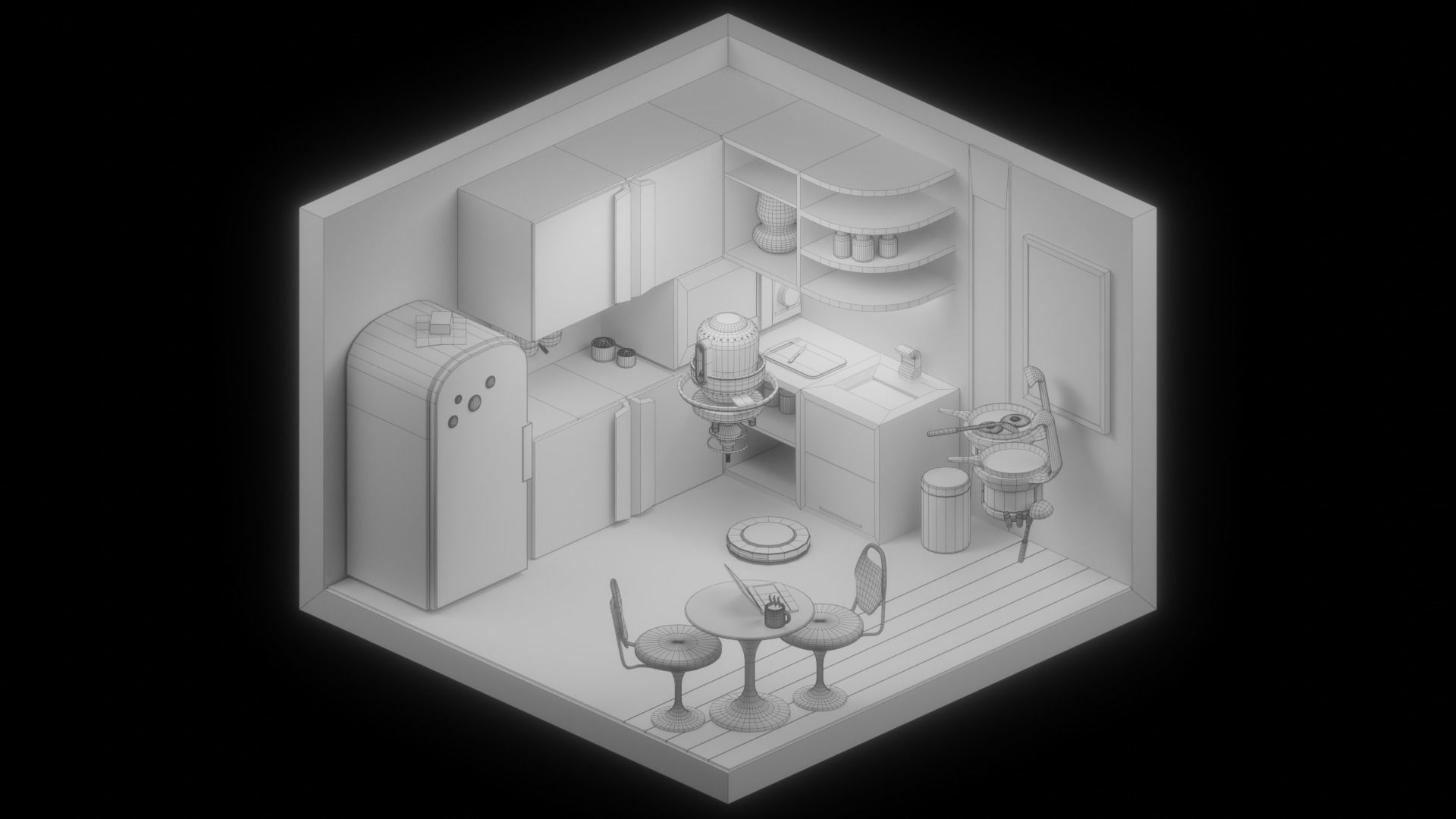 Isometric Lowpoly Future Kitchen Room  Low-poly 3D model_2