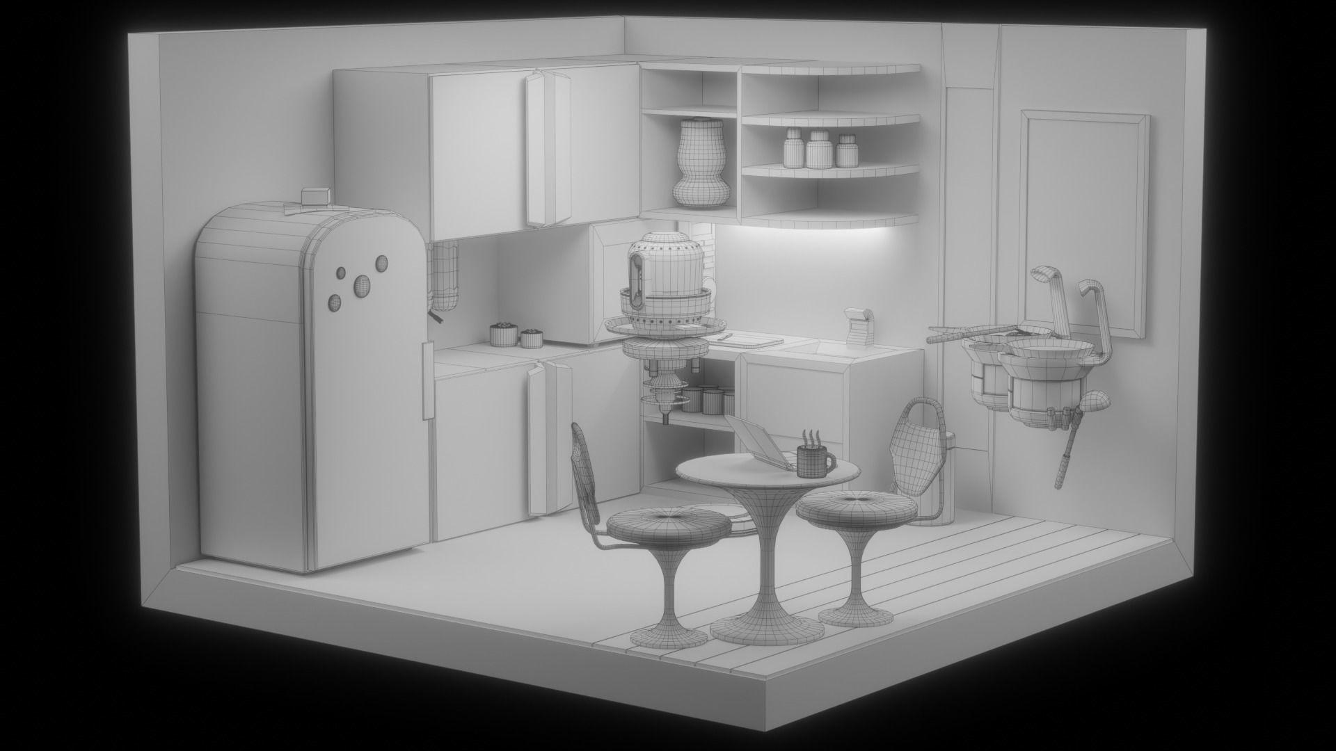 Isometric Lowpoly Future Kitchen Room  Low-poly 3D model_4