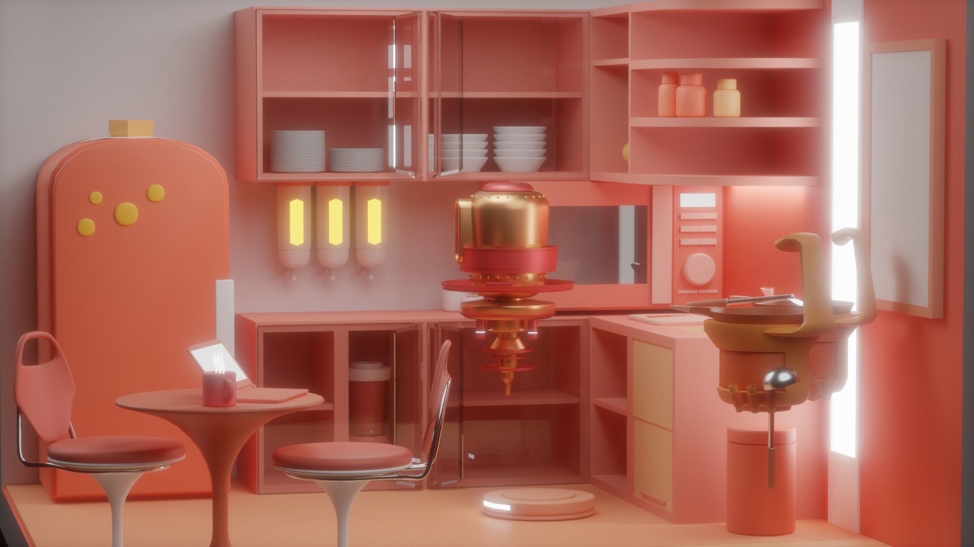 Isometric Lowpoly Future Kitchen Room  Low-poly 3D model_8