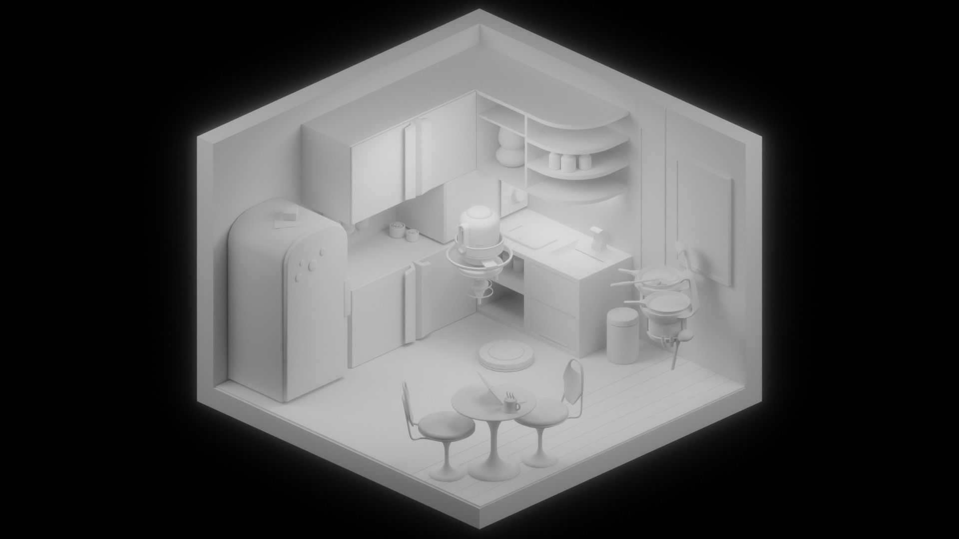 Isometric Lowpoly Future Kitchen Room  Low-poly 3D model_1