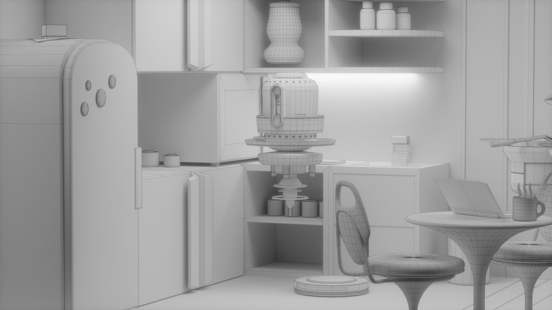 Isometric Lowpoly Future Kitchen Room  Low-poly 3D model_7