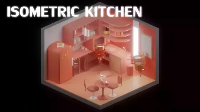 Isometric Lowpoly Future Kitchen Room  Low-poly 3D model