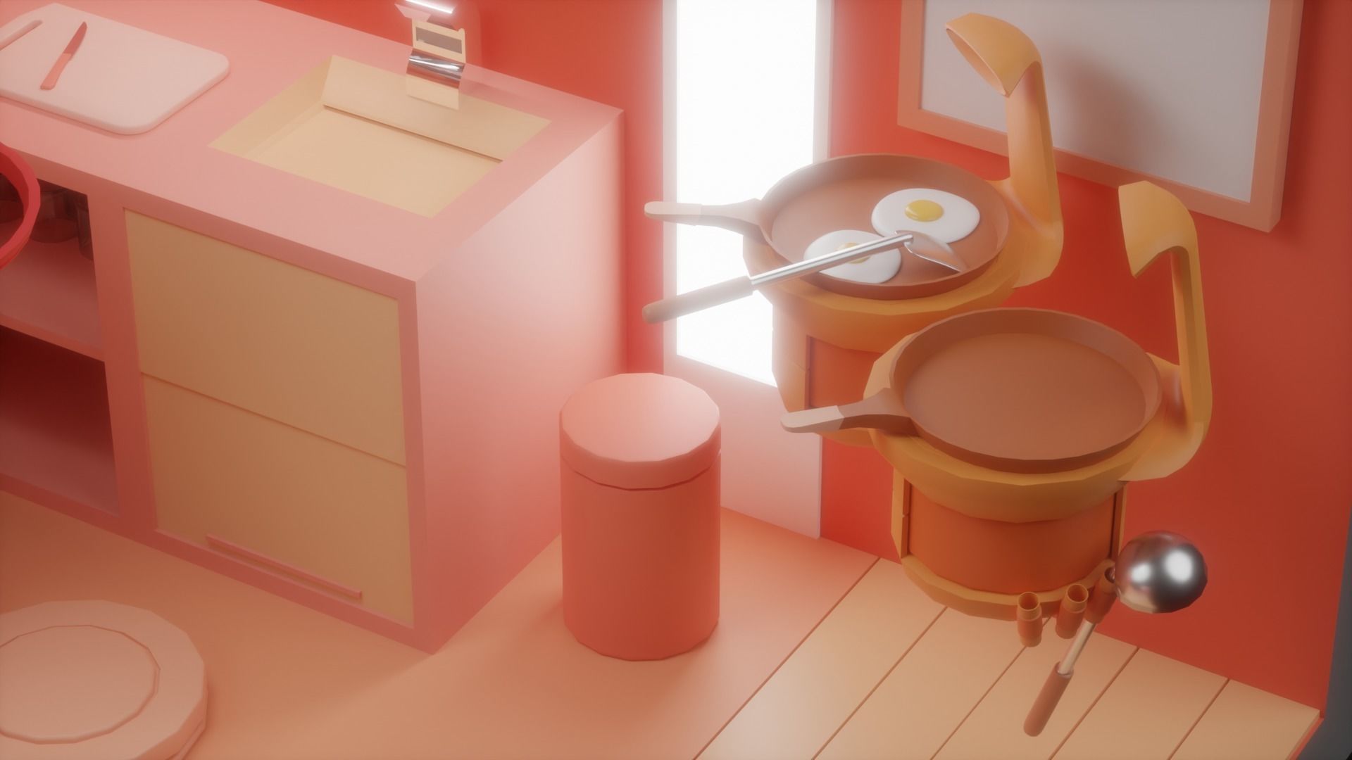 Isometric Lowpoly Future Kitchen Room  Low-poly 3D model_11