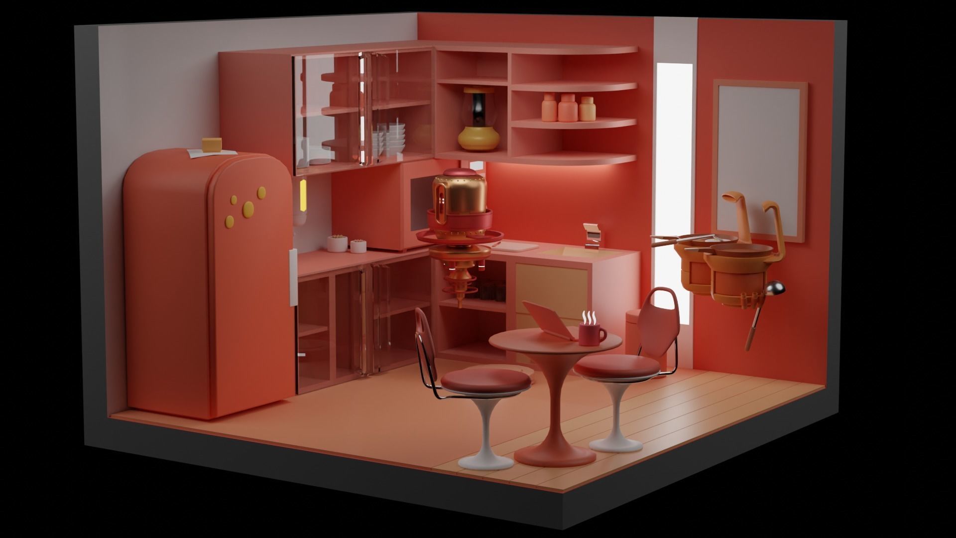 Isometric Lowpoly Future Kitchen Room  Low-poly 3D model_3